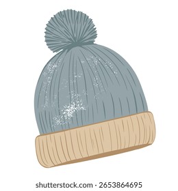 Cozy knitted hat. Hand drawn winter cap for christmas, cards, and festive illustration