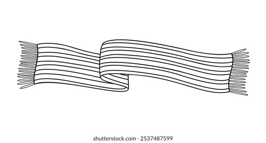 Cozy knitted scarf doodle style. Hand drawn black and white isolated winter warm clothes symbol. Vector illustration