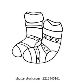 Cozy knitted socks in doodle style on a white background. Vector illustration