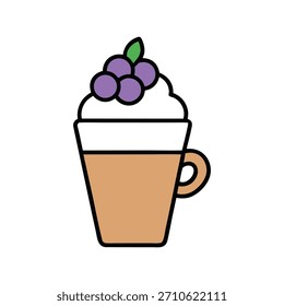 Una taza de café con leche acogedora con arte de espuma en forma de uva