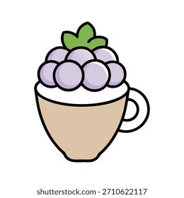  Una taza de café con leche acogedora con arte de espuma en forma de uva 