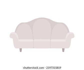 Cozy light sofa on white background. Cartoon flat style. Home interior concept. Vector illustration