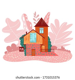 Cozy Little Fairy House On Pink Stock Vector Royalty Free 1731015376