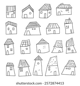  Cozy little houses in a cute and charming style. Vector illustration.