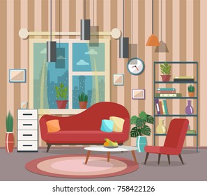 Cozy living room interior with furniture 