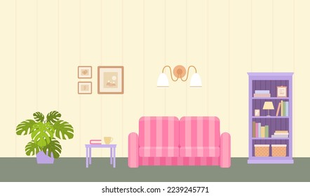 Cozy living room in Provence style. Cartoon flat style. Home interior concept. Vector illustration