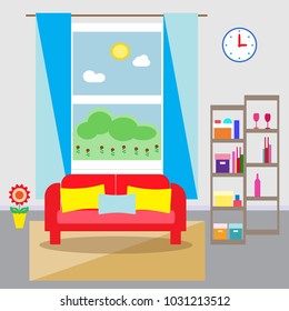 Cozy living room,flat desing vector illustration.