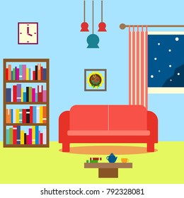 Cozy living room,flat desing vector illustration.