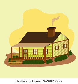 Cozy log cabin with smoke rising from chimney, Cottagecore Theme Style Village Home Template