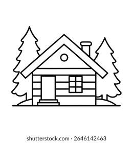 a cozy log cabin with snowy roof surrounded by