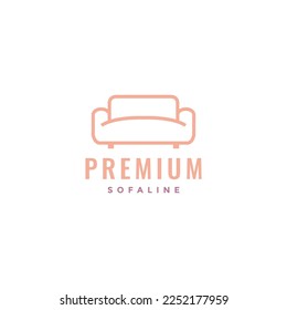 cozy long sofa interior furniture minimalist soft line art monogram logo design vector icon illustration template