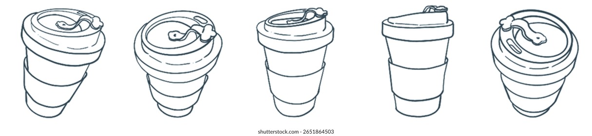 Cozy Minimal Coffee Cups Line Art for Modern Cafe and Branding Design