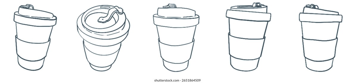 Cozy Minimal Coffee Cups Line Art for Modern Cafe and Branding Design