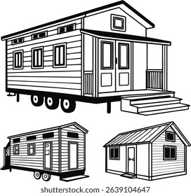 A cozy mobile home featuring a chimney, multiple windows, and a small staircase leading up to the front door entrance.