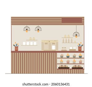 Cozy modern cafe outdoor with a coffee and bakery takeaway. 