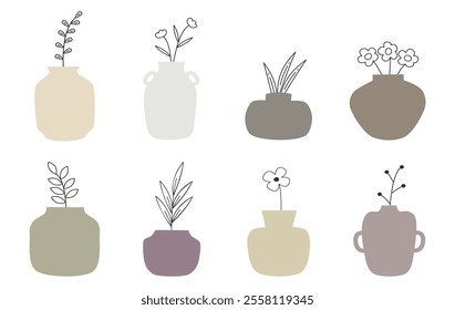 cozy modern plant outline in abstract vase shape set