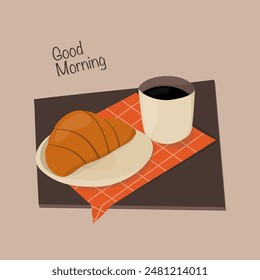 Ilustración de café de la mañana. Esta ilustración captura la esencia de una mañana acogedora con una taza humeante de café, adornada con tonos cálidos y un ambiente acogedor.