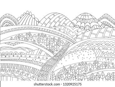cozy mountain landscape for your coloring page