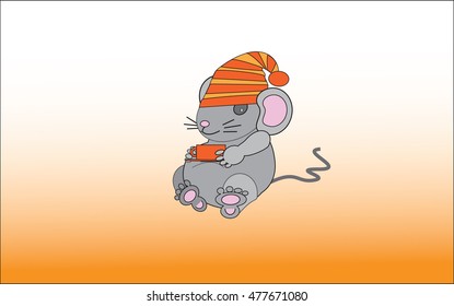 Cozy Mouse In Hat With Tea