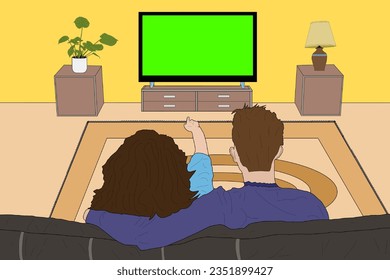 Cozy Movie Night: Couple Watching Television from Behind - Vector Graphic