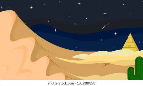 Cozy night on the desert with color gradient and simple-flat design for template or background. This illustration suit for fully background or simply as an instrument.