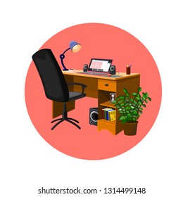 Cozy Office Desk vector illustration with transparent background