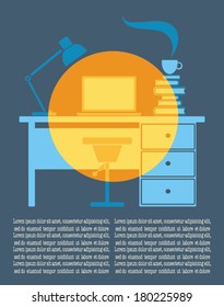 cozy office interior in night time, vector illustration for your text