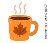 Cozy orange cup with steam, ideal for coffee, tea, or hot chocolate autumn designs.