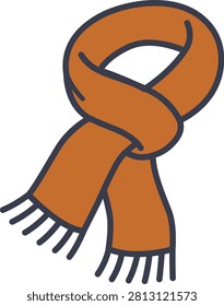 Cozy orange knitted wool scarf illustration, warm winter neckwear accessory graphic.