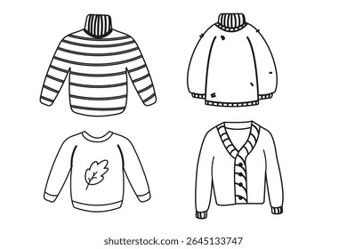 Cozy outline autumn sweaters clipart. Fall clothes