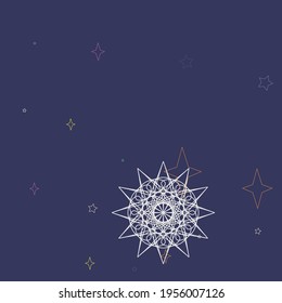 Cozy Pastel Magic Snowflake Orange Background. Christmas Stars Mystery Purple Green Composition. White Violet Sky Pink Mandala Pattern. New Year Night Winter Holiday Colorful Chaotic Design Pic.