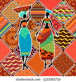 cozy patchwork seamless pattern with application gracefully african girls for your design of pillow