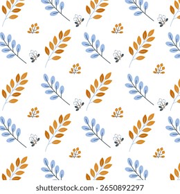 Cozy pattern with cute leaves and berries for design