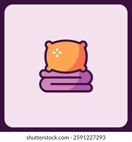 Cozy Pillow and Blanket Stack Icon Illustration