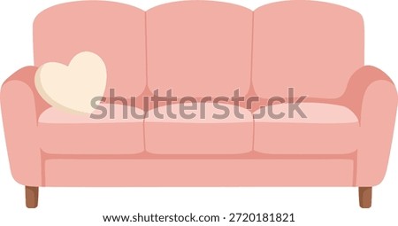 Cozy Pink Sofa with Heart Shaped Pillow Illustration for Home Decor