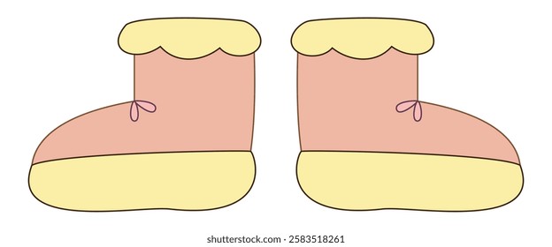 Cozy pink winter boots with soft lining. Vector illustration.