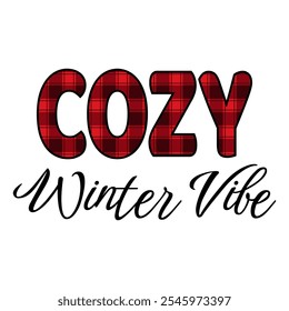 cozy plaid phrase "Cozy winter vibe" with transparent background