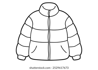 Aconchegante Puffer Jacket Line Art Illustration com recursos exagerados