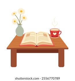 Cozy Reading with Book, Tea, and Flowers