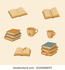 Gemütliche Leseelemente - Bücher und Teesatz Illustration