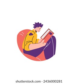 Cozy reading moment. Vector illustration of an individual engrossed in a book, seated comfortably