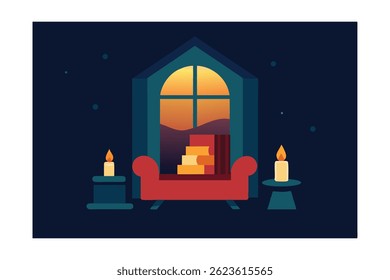 cozy reading nook by candlelight