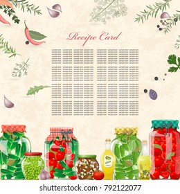 Cozy Recipe Card With Preserving Cans Of Vegetables For Your Design