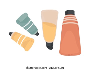 Cozy relaxing spa home. Logo for cosmetology, salon spa, home hand and body care. Cosmetic gel or cream in tubes. Vector isolated colorful element.