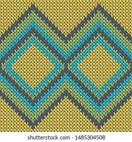 Cozy rhombus argyle christmas knit geometric seamless pattern. Scarf stockinet ornament. Nordic style seamless knitted pattern. Fabric canvas illustration.