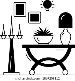 Cozy Room Elements Cocnept, hallway or bedroom side wall furniture decoration vector glyph icon design,
