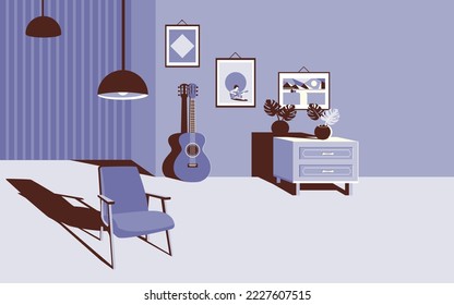 Cozy room in monochrome trendy very peri color. Home interior.