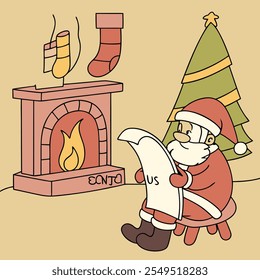 Cozy Santa Claus Checking His List by the Fireplace