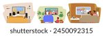 Cozy Scenes, Family Characters Gathered On Couch, Sharing Snacks, Laughter And Conversations While Immersed In Their Favorite Tv Show, Creating Cherished Memories. Cartoon People Vector Illustration