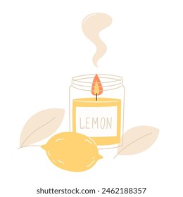 Acogedoras velas perfumadas con aceite de limón en estilo plano